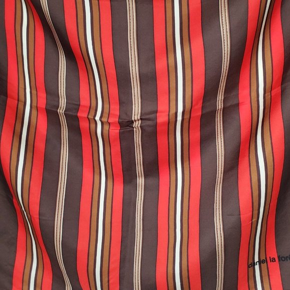 Daniel La Foret Silk Scarf Hand Rolled Brown Multicolor Geometric Striped - Picture 11 of 12